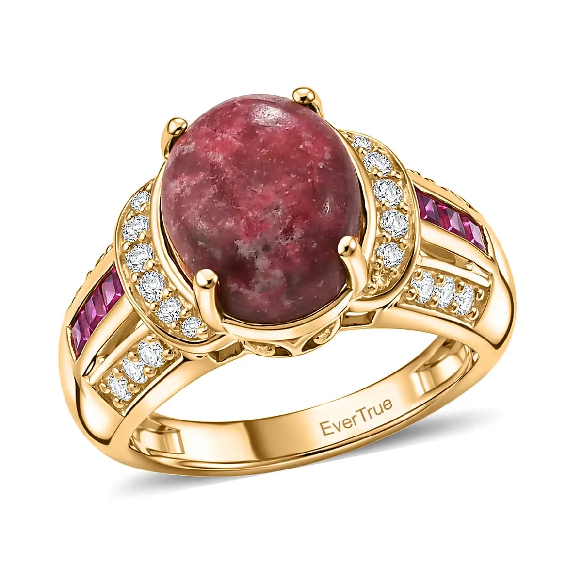 EverTrue Premium Norwegian Thulite and Multi Gemstone 5.50 ctw Blushing Horizon Ring in 18K YG Plated (Size 10.0)