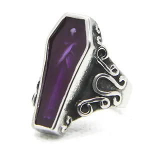 Purple Coffin Mummy Punk Ring, 316L Anti-Rust Stainless Steel Funky Baddie Style Jewelry, Size 7-13, Funky Rings, Anti-Rust Steel Rings