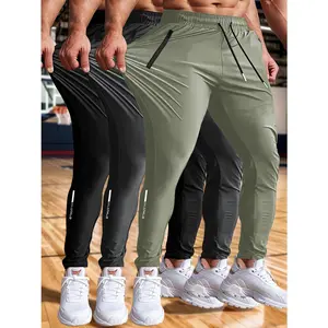 3-Pack Men'S High Stretch Joggers, Men's Sweatpants, Solid Color Polyester 80% Elastane 20% Knit Fabric, Zipper Pockets Drawstring Waist, Casual Sports Jeggings for Basketball, Soccer, Golf, Running, Yoga, Hiking - H Fit