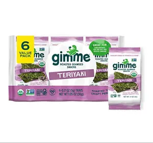 Gimme Seaweed Organic Premium Roasted Seaweed Snacks, Teriyaki, 6 Count, Keto, Vegan, Gluten-Free, Great Source of Omega3s and Iodine, Healthy On-The-Go Snack for Kids and Adults