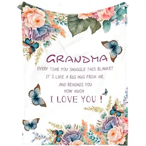 1pc Grandma's birthday present, Grandma's birthday blanket, Great-grandmother's Christmas and Mother's Day gifts (from her granddaughter and grandson), a joyful gift for Grandma: a flannel blanket, Rose Flower Blanket, Heartfelt Gift Blanket