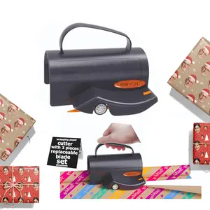 Party Wrapping Paper Cutting Tool Tube Holder Sliding Slicer, Birthday Wrapping Paper Roll Cutter Wrapping Paper Cutter with 3 Interchangeable Blades, Wrapping Paper Roll Cutter, for Birthday Gift Wrapping Paper