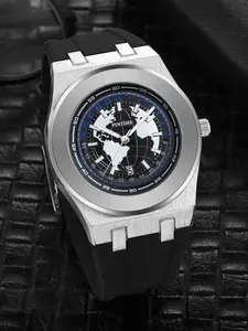 Men's Quartz Watch, Waterproof Silicone Strap, Earth Map Large Dial, Suitable for All Occasions, Stylish Men's Wristwatch, Modern Casual Wristwatch