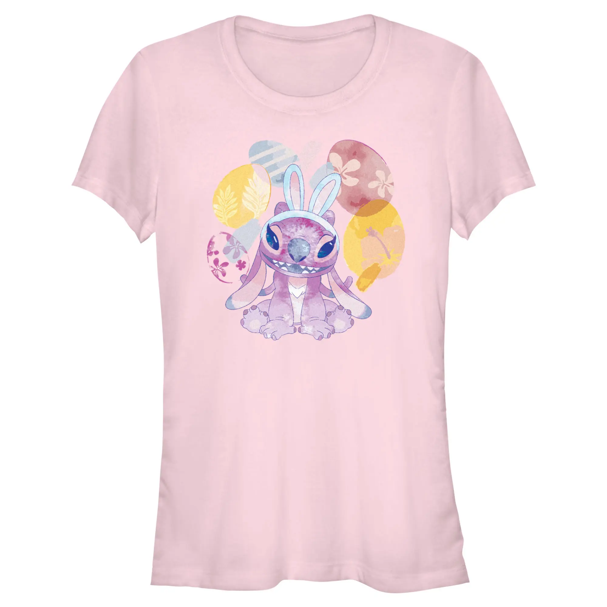 Junior's Women Lilo & Stitch Easter Angel Watercolor Eggs T-Shirt