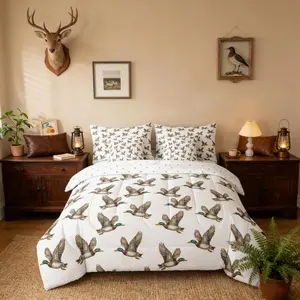 Cute Mallard Duck Comforter Set for Kids Wild Duck 7 Piece Bedding Set,Hunting and Fishing Bed in A Bag for Girls Boys Teens Adult Bedroom Rustic Farmhouse Animal Bed Sets