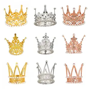 2023 New Cross-Border Gold Round Headpiece for Birthday Party Performance, Alloy Rhinestone Crown, Children's Hair Accessory