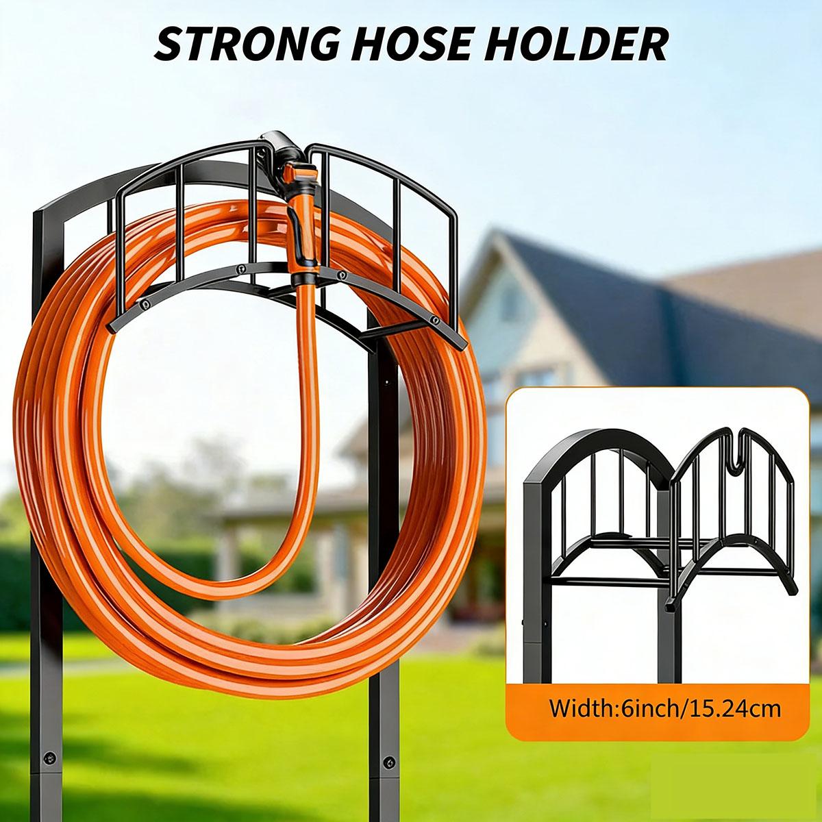 Garden Hose Holder Metal Water Hose Storage Stand Freestanding Water Hose Organizer Rack  for Outdoor Yards Farms and Lawns（Without a hose）