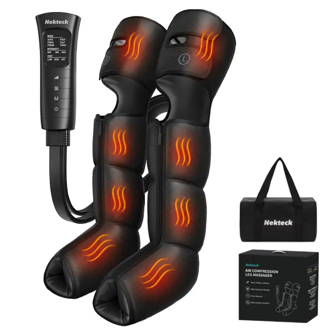 Nekteck AC-Powered Leg & Thigh Compression Massager - Polyester Air Compression Boot, 360° Leg Wrap, 6 Customizable Modes, 3 Intensity Levels, 2 Heat Settings, 20-Minute Auto-Off, Easy On/Off - Circulation Boost for Athletes, Post-Sitting Recovery