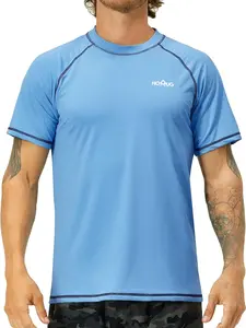 HOMUG Men's Blue Printed Letter-Style Sun Protection T-Shirt UPF 50+ UV Protection Quick-Drying Breathable Relaxed Fit for Fishing Training Outdoor Activities