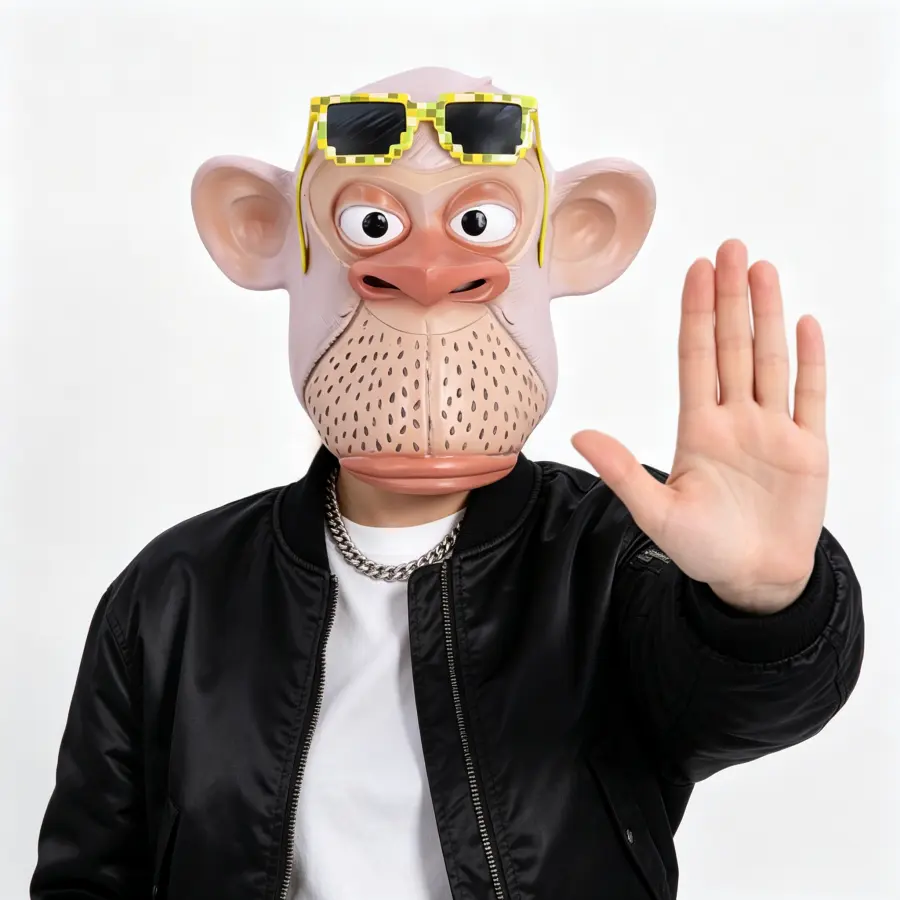 Adult Realistic Photorealism Textured Ape Animal Costume Mask Set with Pixel Glasses & Elastic Headband - Festive Party Accessory for Halloween, Outdoor Athletic Events
