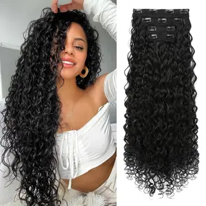 4PC Clip in Hair Extensions, 100% Pure Protein Silk Curly Hair Extension for Women, 26 Inch Long Soft Natural Hair Extensions-Natural Black