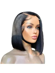 Vietnam Human Hair Wigs Bone Straight Bob Short Wig with Front Lace Invisible Hairline Natural Black Pre Plucked Hairpiece