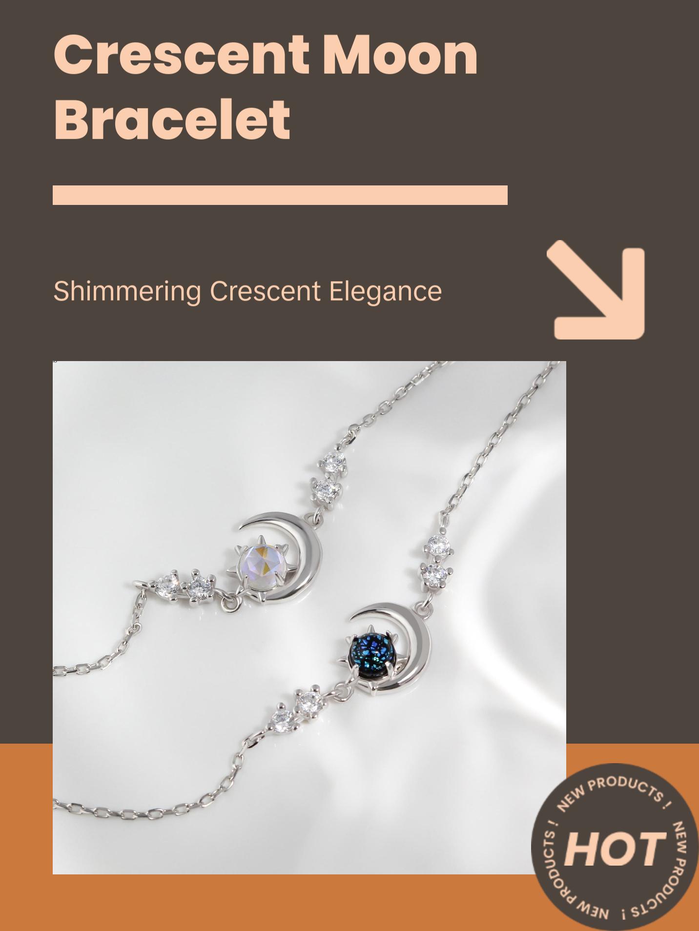 Dainty Crescent Moon Bracelet, 925 Solid Sterling Silver Unique Elegant Blue Purple Opal Stone Moon Bracelet, Rose Gold & Gold Celestial Moon Bracelet Cute Gift for Her Mom Sister Girlfriend Graduation Christmas Birthday