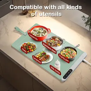 OKAN Large Silicone Electric Food Warmer Mat 24" × 16" Fast Heating Adjustable Temperatures Foldable Design Auto Shut-Off Heat Resistant Table Protector