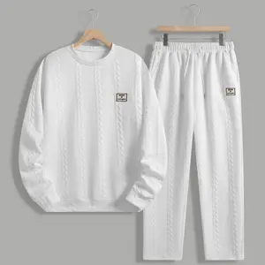 Autumn And Winter Men's Casual Corduroy Jacquard Trousers Long Sleeve Crew Neck Sweatshirt Set Stylish Gift For Husband Comfortable Fashion