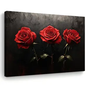 Room Decoration 1 Piece Elegant Red Rose Canvas Wall Art, Wooden Frame Floral Print, Suitable for Living Room, Bedroom, Office - Ideal Gift for Her or Him, Perfect Bachelorette Party Decoration