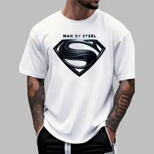 Justice League Men'S Plus Size Casual Crew Neck T-Shirt Man of Steel Graphic Print Short Sleeve Ideal for Spring/Summer Everyday Tshirt | Playful Text Design | Comfortable Fit SIZE Plus Size M-5XL