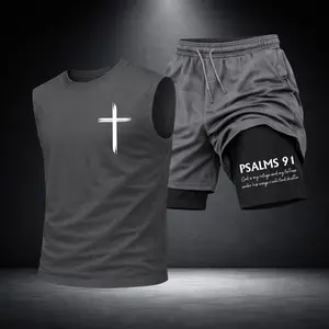 Men’s Black Workout Set Sleeveless Tank Top & Sports Shorts 2-Piece Gym Outfit