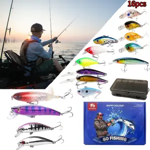 16-Piece All-Purpose Fishing Lure Gift Box - Saltwater & Freshwater Baits Including Topwater, Long Cast, Spinners, Spoons, Crankbaits for Bass/Trout/Pike - Complete Angler Set  Ideal Christmas/Holiday Gift Box