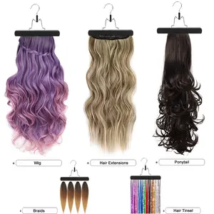 Hair Extension Holder Extra Long Wig Storage Bag with Hanger for Multiple Wigs Hairpieces Portable 31.5 Inch Black Non-Woven Fiber Transparent Plastic Double Anti-Slip Cushions