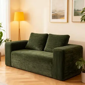 63"  Seater Boneless Sofa, Cloud Loveseat Sofa in A Box for Living Room, Corduroy Couch Memory Foam Couch No Assembly Needed Floor Sofa Lounge for Living Room Bedroom, Green