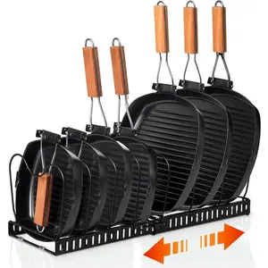 Pots and Pans Organizer, Expandable Rack for under Cabinet, Pot Lid Kitchen Cabinet Organizer Holder with 10 Adjustable Partitions, Suitable for Kitchen Pan Organizers Inside Cabinet