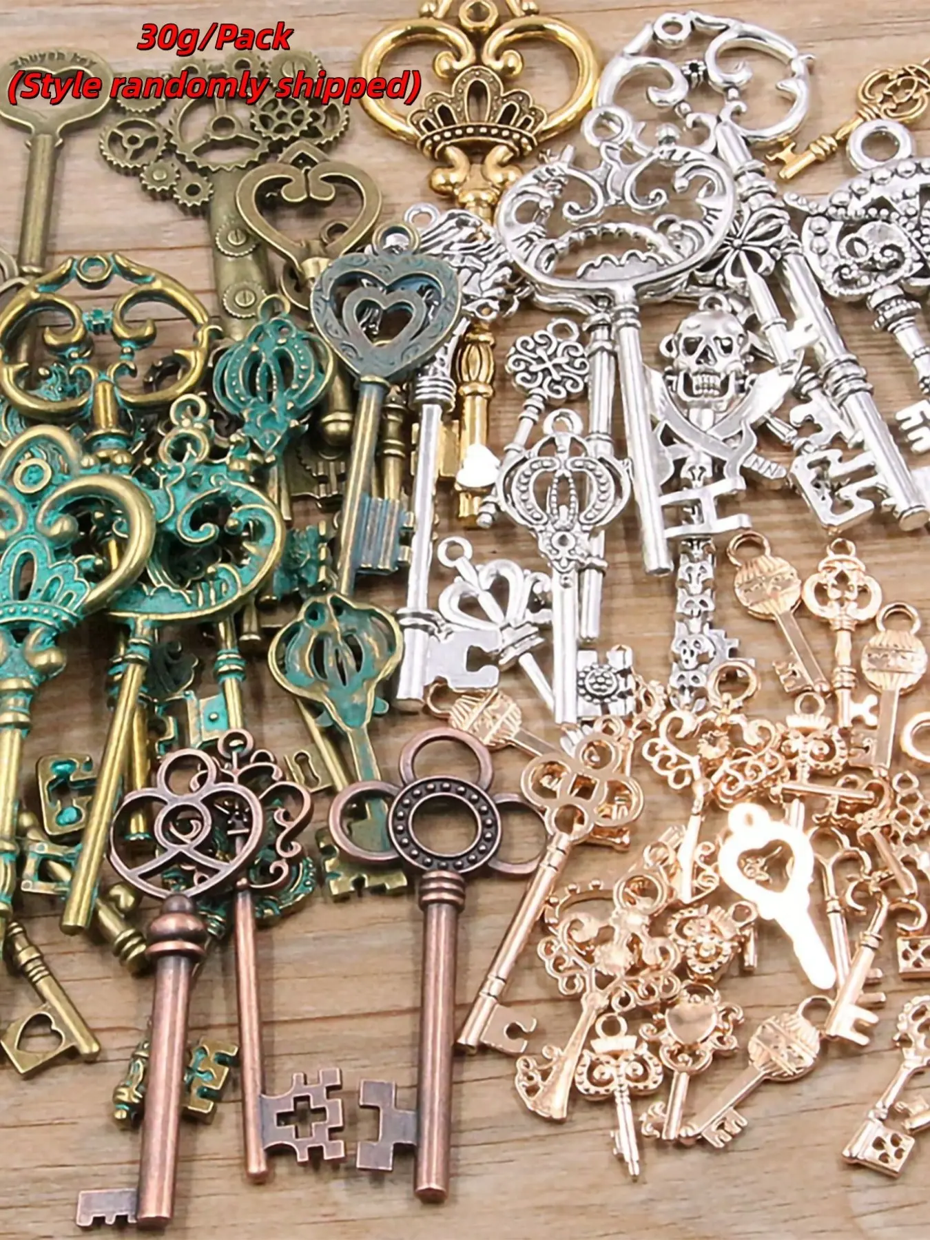 30g/Pack Random Key Pendant Bracelet Necklace Craft Alloy Plated Pendant DIY Jewelry Making Accessories Heart Charms for Bags Decorative Charm (Key Size Styles Vary, Randomly Shipped)