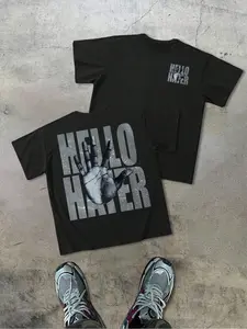 Top-Selling #Streetwear Statement Fitted Tee – Soft Skin-Friendly Material, Artistic "Hello Hater" Design, #FallFashion Layering Piece, Versatile for Urban Outings, Ideal #GiftIdea for Edgy Style Enthusiasts