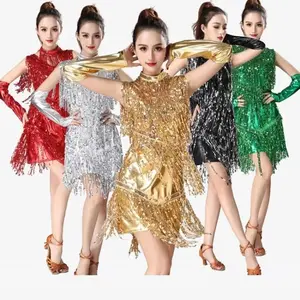 Latin Dance Dress with Sequins and Tassels for Stage Performances Party Ballroom Dance Competitions