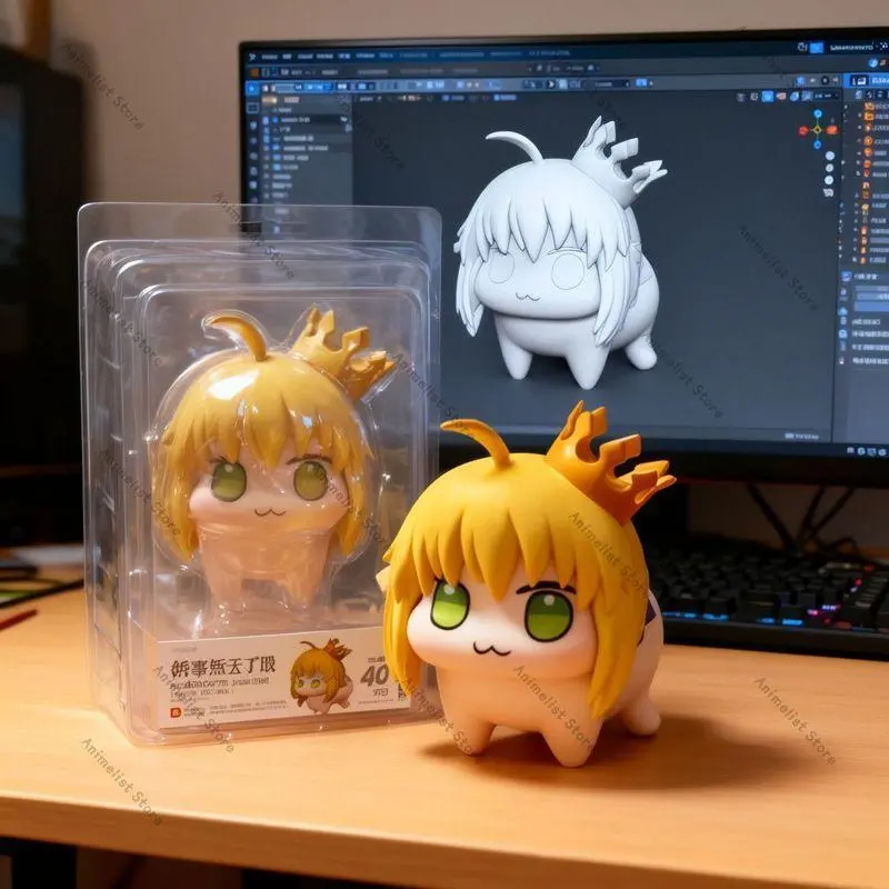 New Fate Saber Q-Version PVC Action Figure, Kawaii Anime Model, Stress Relief Toy, Desktop Decoration, Gift for Anime Fans, Action Figures Q Version Pvc