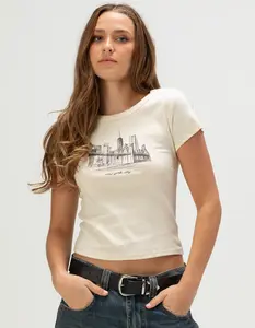 RSQ Womens New York Skyline Baby Tee