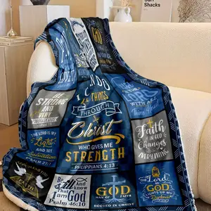 1pc Soft Plush Faith Inspired Flannel Throw Blanket Philippians 4:13 I Can Do All Things Through Christ Design Warm Cozy Spiritual Decor All Season Comfort Perfect for Easter Christmas Church Events Sofa Bed Inspirational Christian Gift 280GSM