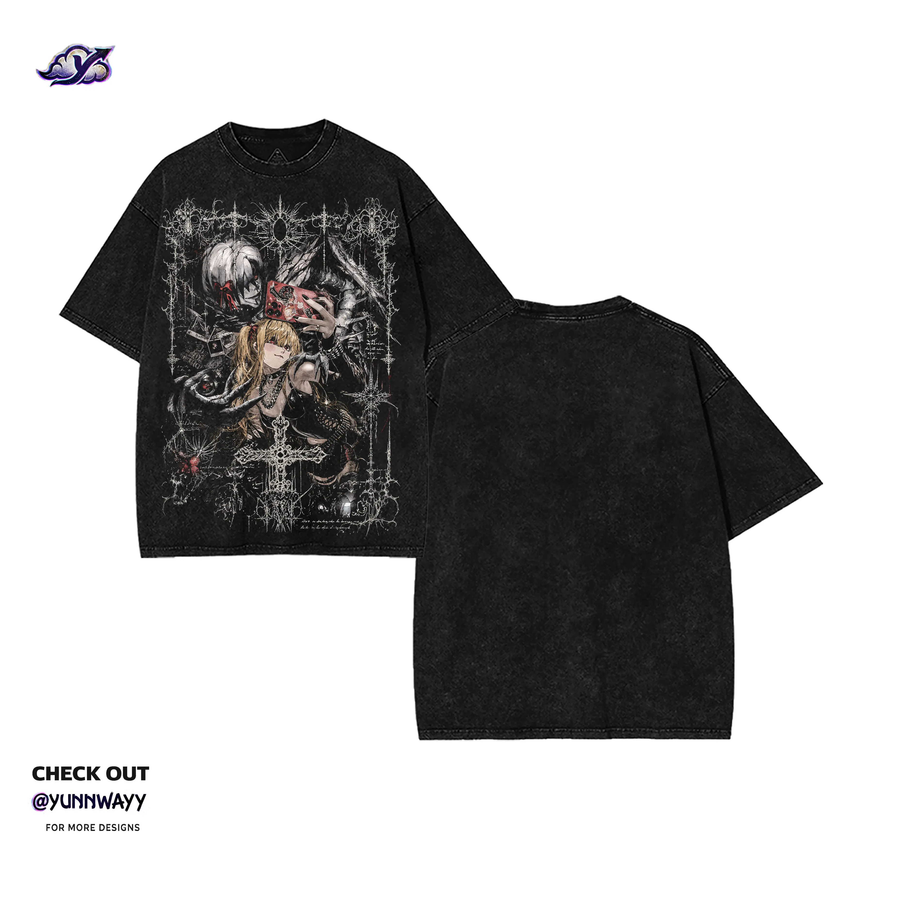 Misa Death Note Misa Amane Anime Gothic Graphic Tee - Dark Aesthetic, Vintage Acid Wash, Heavyweight Cotton, Anime Streetwear, Double Print Gift Crewneck Fabric Unisex Tops