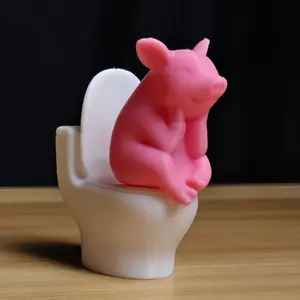 3D Printed Fun Pink Pig Toilet Ornament - Cute and Quirky Sitting Pig, Durable Plastic Collection for Tabletop and Bathroom Decor - Unique Gift for Animal Lovers and Humor Lovers