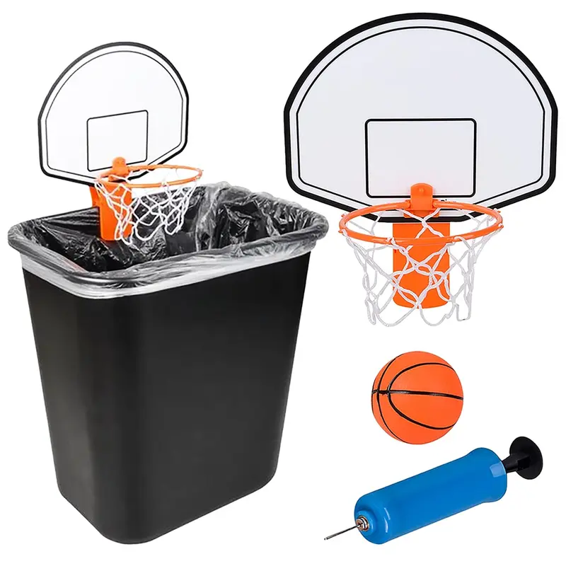 ARTCREATIVITY Clip-On Trash Can Basketball Set for Children - High-Quality Plastic Backboard, Pump-Up Ball, Rubber Grip Ball, Realistic Colors, Pump, Easy Assembly, Indoor Sports Toy, Birthday & Holiday Gift