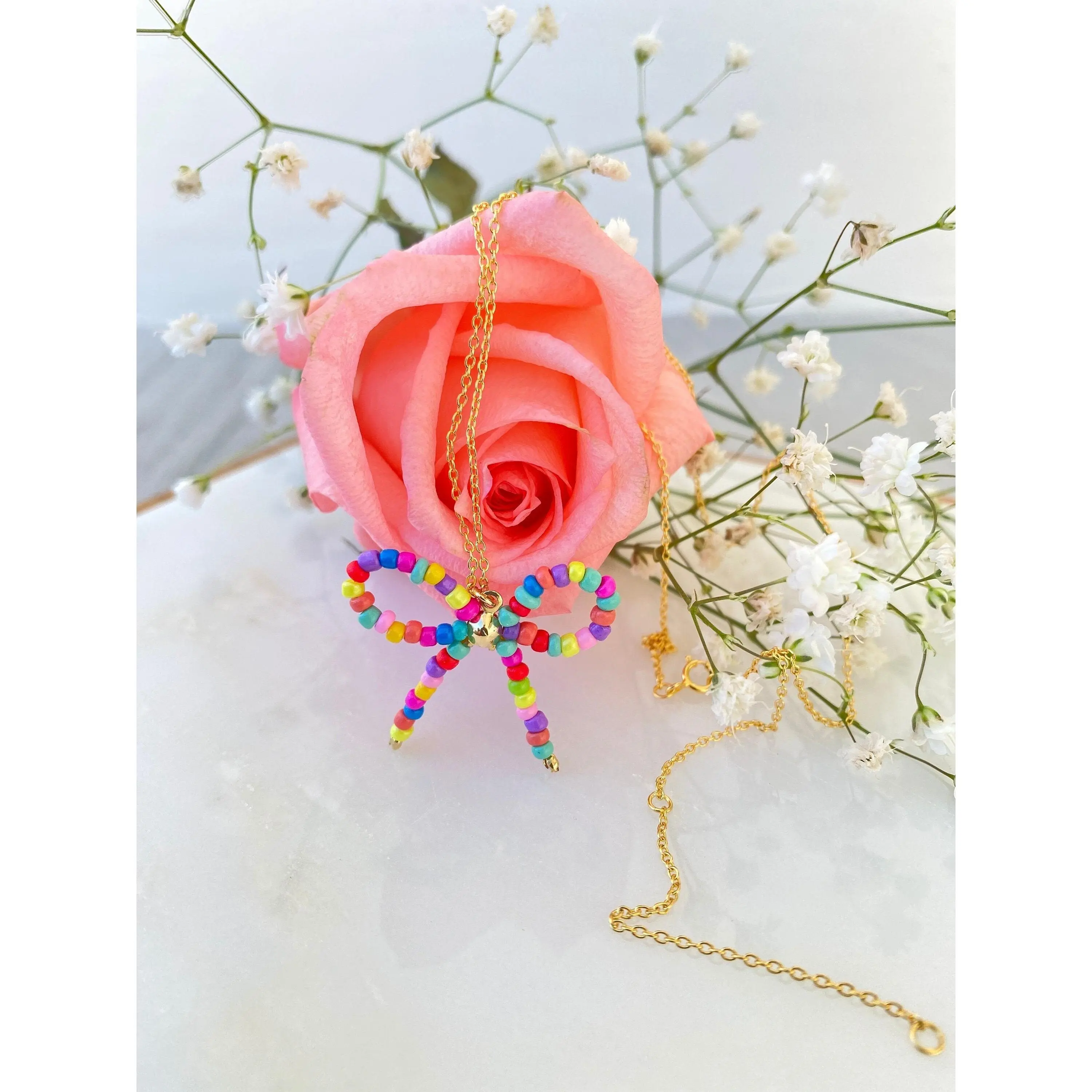 Adjustable Rainbow Bow Necklace
