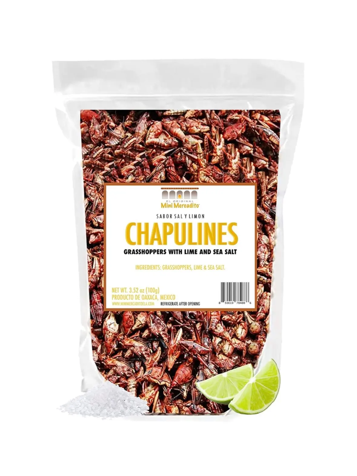 Chapulines Sabor Sal y Limon from Oaxaca Mexico 3.5oz (100g) | Ready to Eat Natural Grasshoppers with Salt & Lime