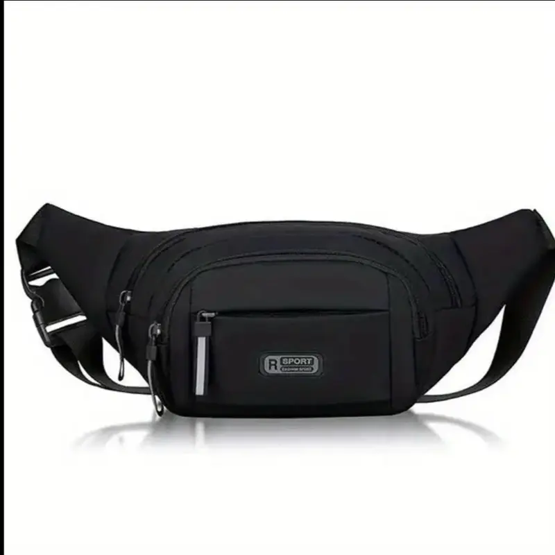 R Sport 15.75" Lightweight Nylon Waist Bag with Adjustable Strap & Zipper Closure Unlined Sporty Design for Hiking Camping Running Men Women Olive Green Black Blue Navy Hiking Gear Camping Essentials Secure Travel Pouch Multiple Compartments