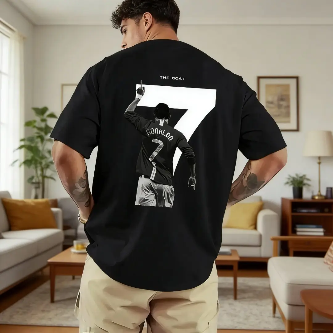 Men's CR7 Cristiano Ronaldo Jersey-Style T-Shirt - White No.7 Back Print with GOLAZO Design, Loose Fit Casual Short Sleeve, Breathable Polyester Sportswear, Machine Washable Durable Football Fan Apparel, Sports Fan Clothing, Sports Icon Print, Comfortable