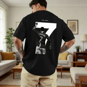 Men's CR7 Cristiano Ronaldo Jersey-Style T-Shirt - White No.7 Back Print with GOLAZO Design, Loose Fit Casual Short Sleeve, Breathable Polyester Sportswear, Machine Washable Durable Football Fan Apparel, Sports Fan Clothing, Sports Icon Print, Comfortable