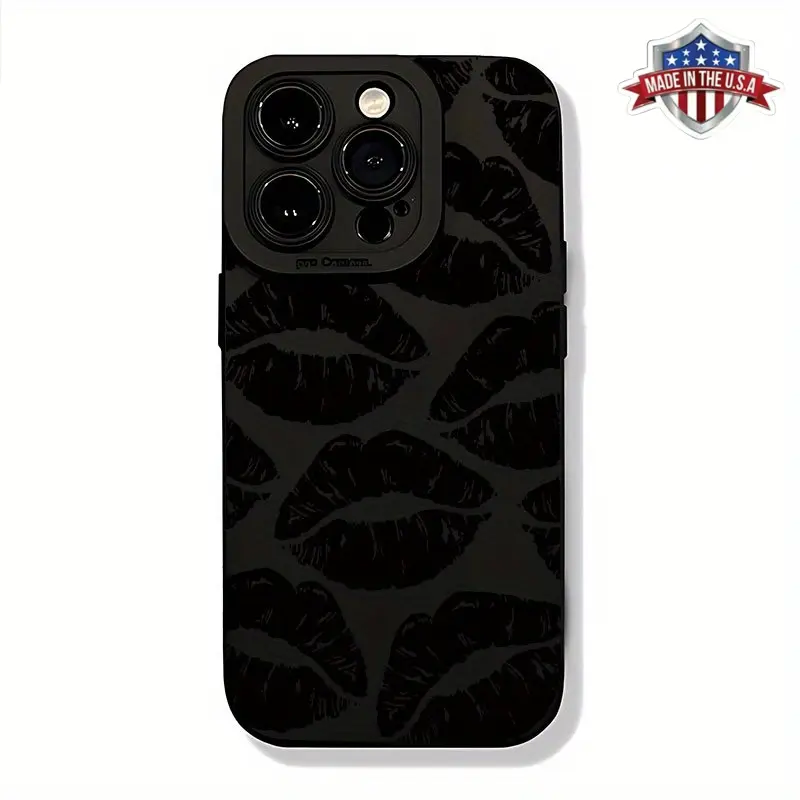 Angel Eyes Soft Shockproof Phone Case, Creative Black Lips Pattern UV Printing Matte Cover, 360-Degree Full Protection for iPhone 11 12 13 14 15 Pro Max X/XS Plus SE Mini Mobile Phone Accessories, Devices