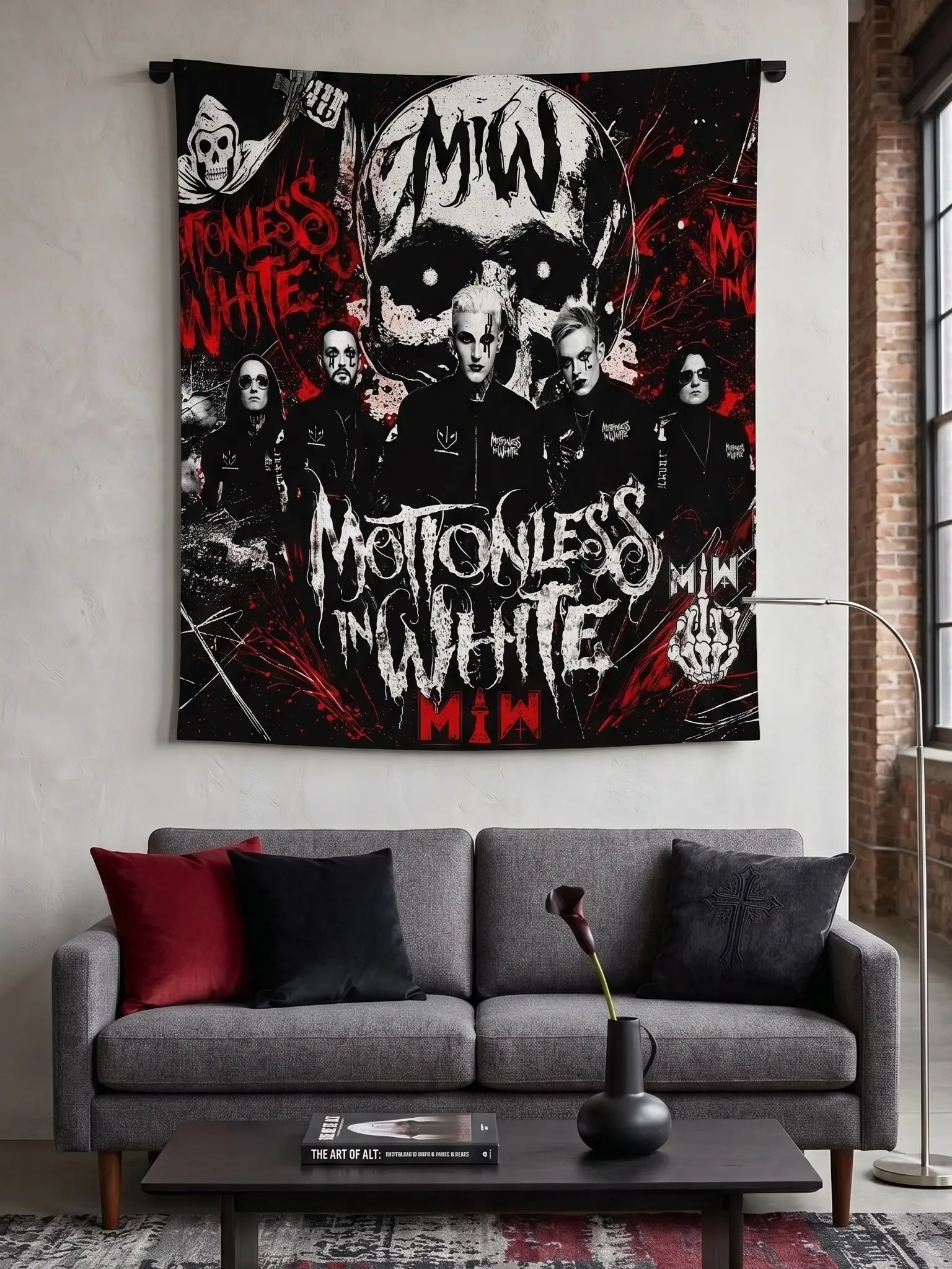 Motionless In White Rock Band Wall Tapestry Flannel Fabric Poster Hanging Art - Gothic Skull MIW Aesthetic Room Decor for Bedroom Dorm Living Room - Best Musical Gift for Metal Music Fans Men Women Teens - Sizes 30x40 40x50 50x60 60x80in