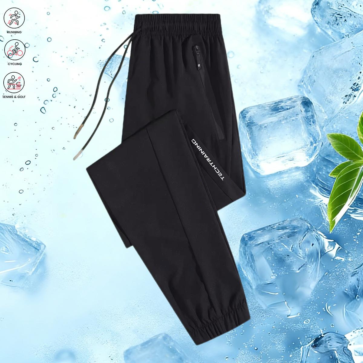 Men's Ice Silk Joggers - Breathable Mid-Elastic Fabric, Elastic Waistband Design, Straight-Leg with Pockets - Solid Color Outdoor Casual Sports Pants, Machine Washable, Comfort Fit, Versatile Style, Durable Material, Perfect for Gym Enthusiasts, Athletic