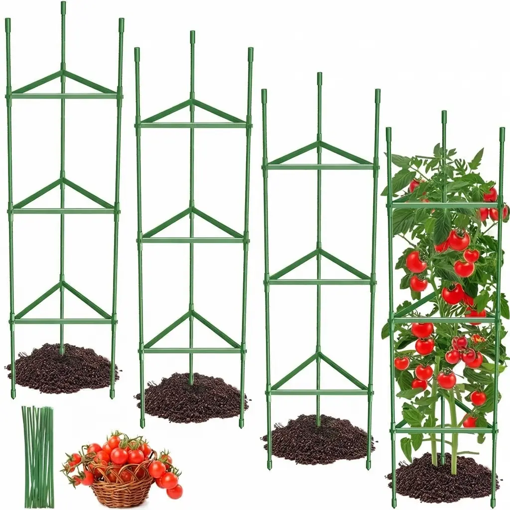 4-Pack 51.2" Tall Tomato Cages for Garden, Raised Bed Plant Cages & Supports, Climbing Plants Outdoor Trellis for Pots, Home Improvement Gardening Supplies