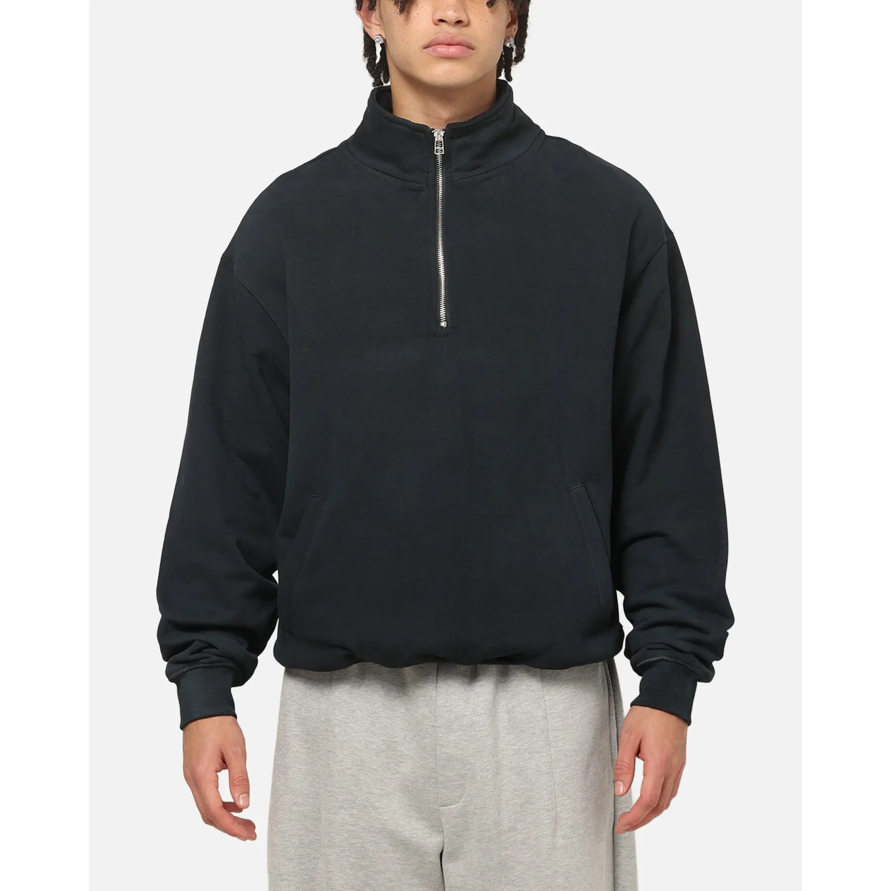 American Thrift Leisure Quarter Zip Mock Neck Sweater Washed Black