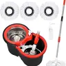Black Microfiber Spin Mop with Rotating Bucket Set - 39-60in Adjustable Handle, 3-Head Microfiber Refills, 360° Rotatable Head, Box, Household Items Tools and Gadgets for General Floor Home Care Cleaning Supplies