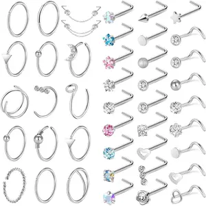 9-40 Pcs 20G Nose Rings for Women Nose Piercings  Nose Rings Hoops L Shape Nose Studs Screw  Nostril Surgical Stainless Steel Nose Rings Studs for Women Men