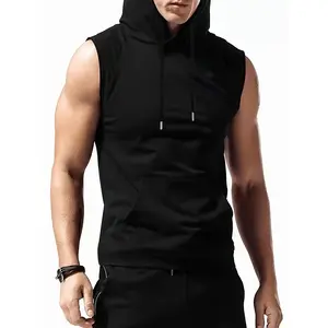 Men's Trendy Solid Hooded Vest - Sleeveless Hooded T-shirt Vest - Breathable Fabric - Suit For Summer Sports, Training Gym - For Men - Perfect for Outdoor Activities & Casual Wear - Great Gift for Fitness Enthusiasts