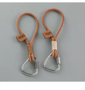 Handmade Braided Leather Rope Keychain, Stainless Steel Key Ring Bag Charm, Minimalist Cute Gift for Men Women Car Keys Backpack Accessory