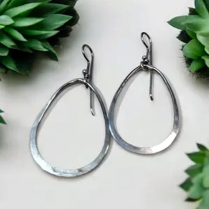 Hammered Sterling Silver Tear Drop Hoop
